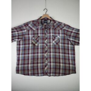 Wrangler Long Sleeve Shirt Mens Size 2XL Pearl Snap Red/Blue Plaid Distressed